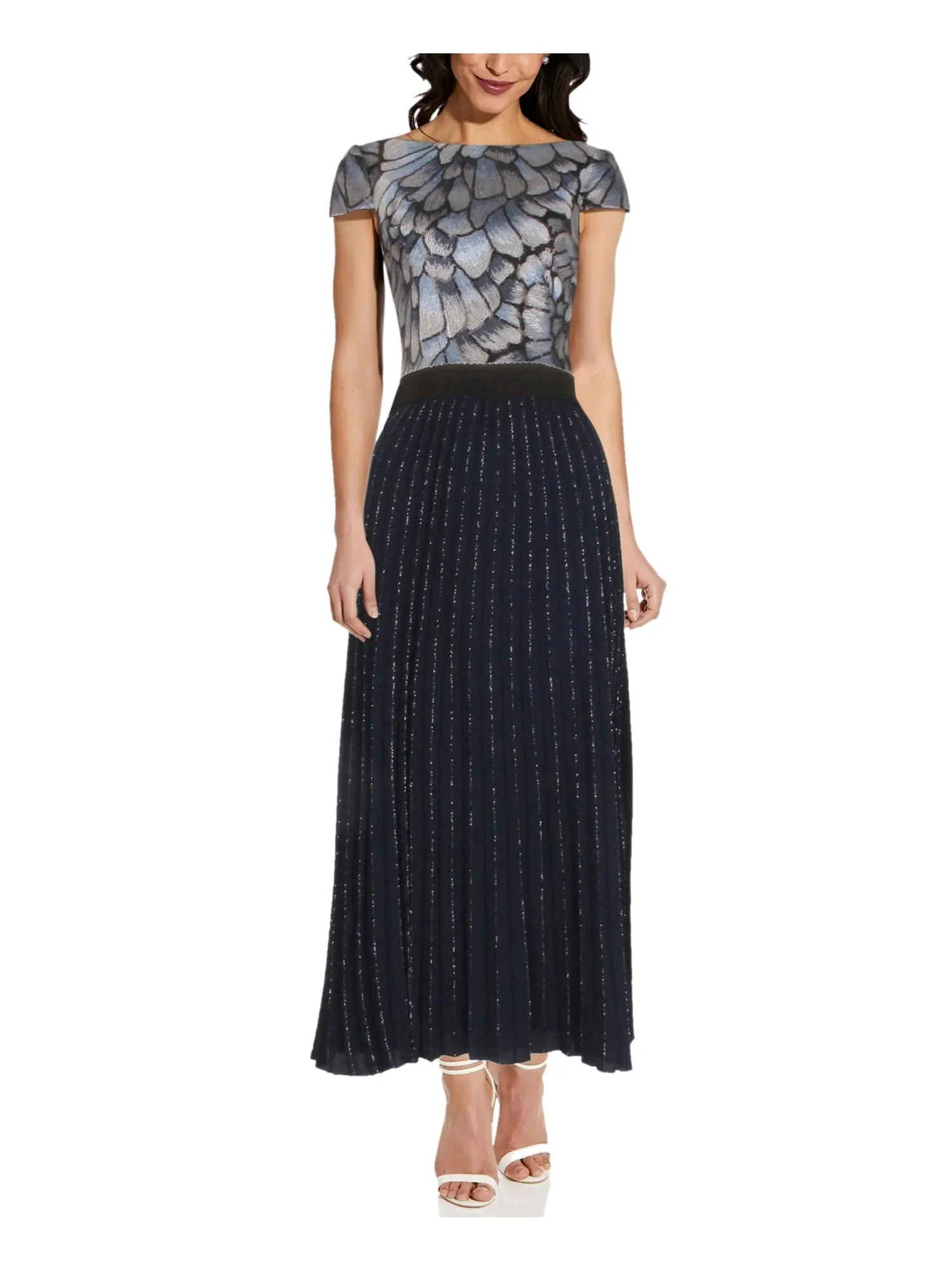 ADRIANNA PAPELL Womens Metallic Tea-Length Cocktail Pleated Skirt