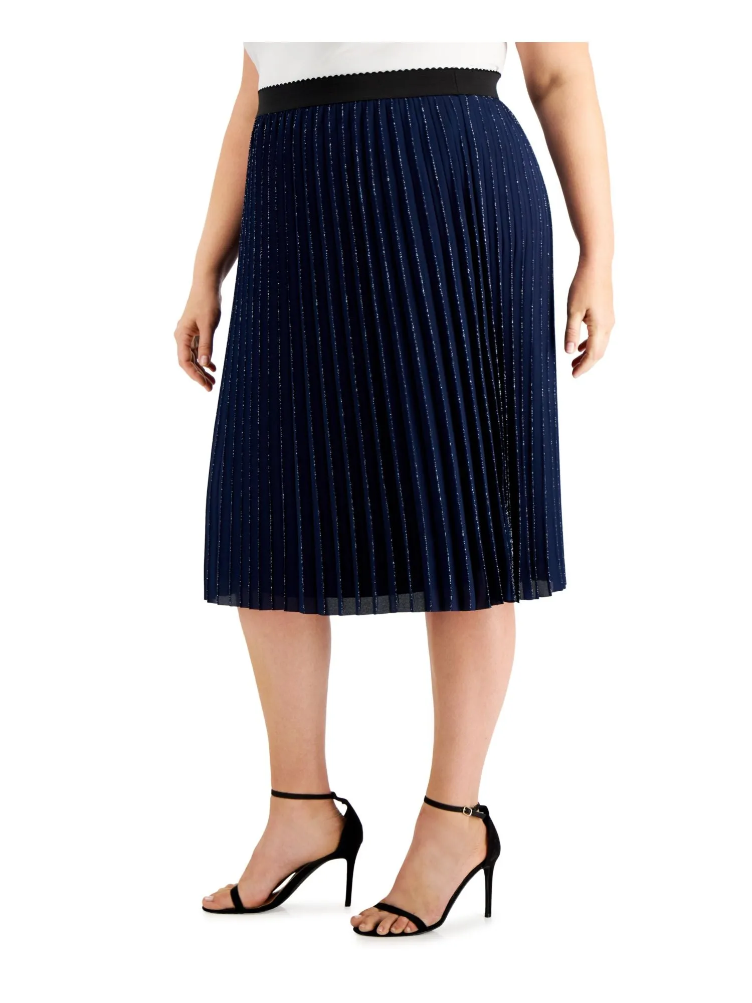 ADRIANNA PAPELL Womens Metallic Tea-Length Cocktail Pleated Skirt