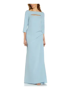 ADRIANNA PAPELL Womens Stretch Cut Out 3/4 Sleeve Boat Neck Full-Length Formal Gown Dress