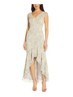 ADRIANNA PAPELL Womens Zippered Floral Sleeveless V Neck Maxi Hi-Lo Dress