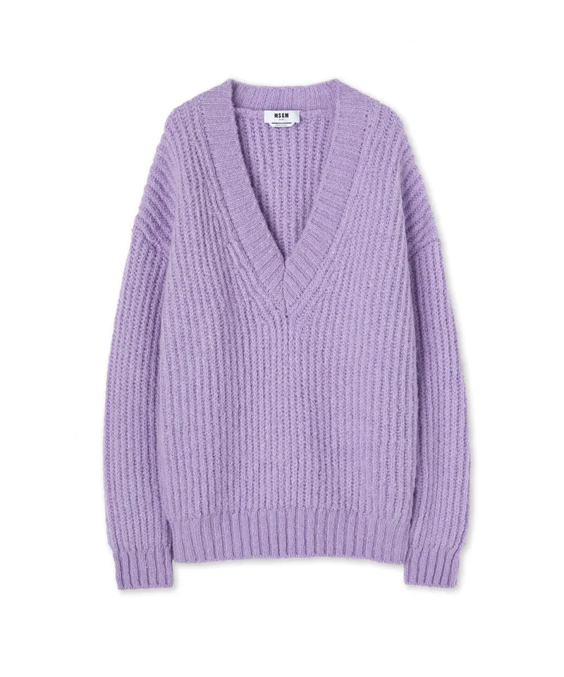 Blended wool v-neck sweater "Warm Winter" Lilac