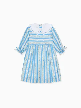 Blue Floral Stripe Provenza Girl Dress