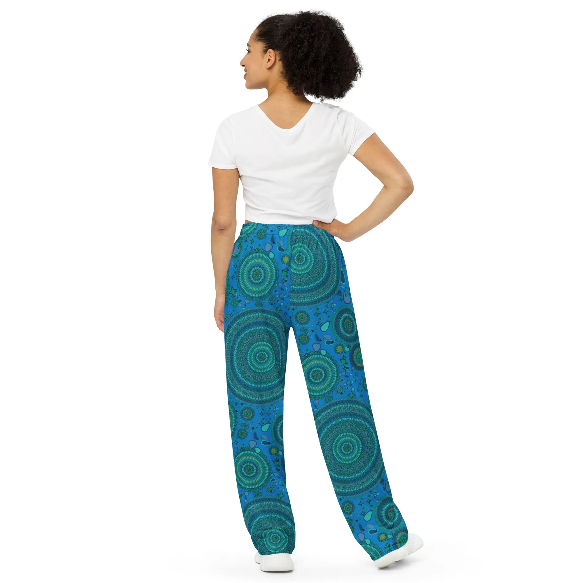 blue madalion meditation unisex wide-leg pants