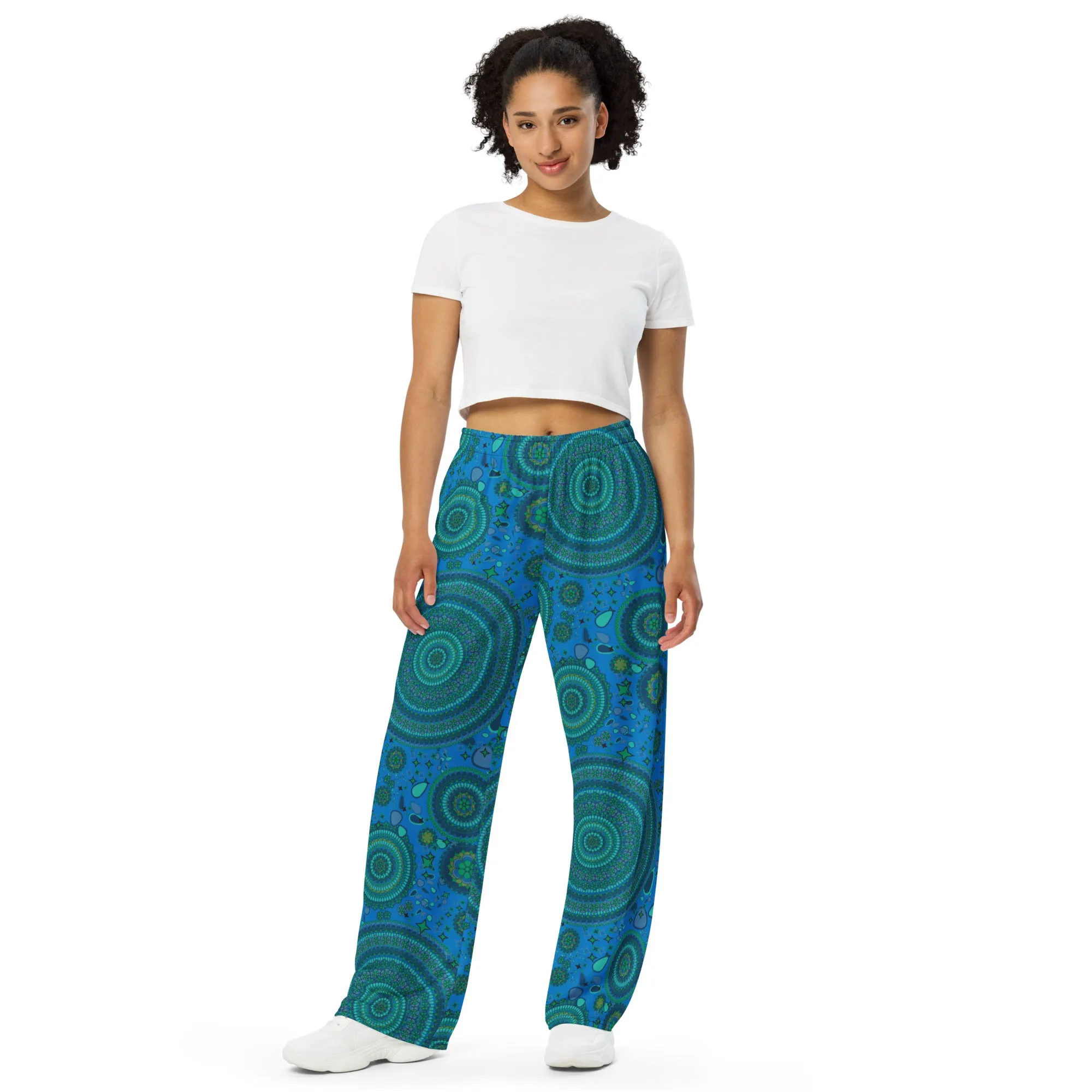 blue madalion meditation unisex wide-leg pants