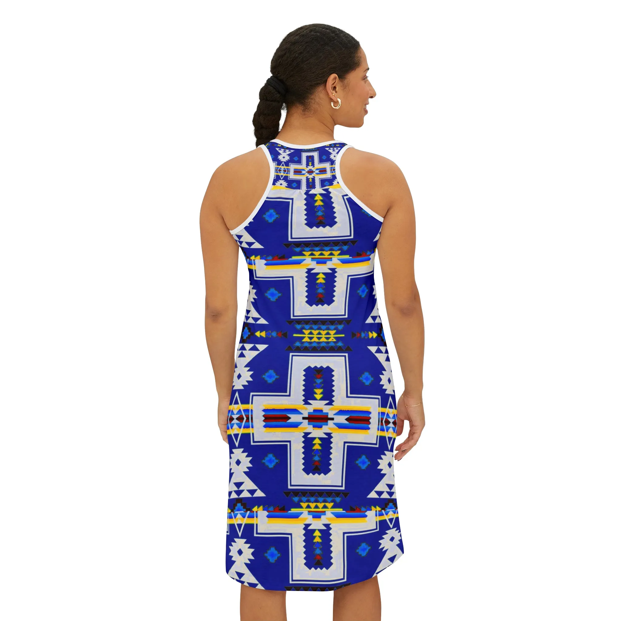 Blue native print Women's Racerback Dress (AOP)