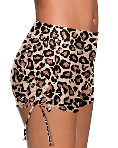 Boyshort Swim Bottoms Tummy Control Bathing Suit Shorts For Women-Leopard