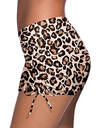 Boyshort Swim Bottoms Tummy Control Bathing Suit Shorts For Women-Leopard