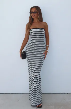 Can't Sleep At Night Strapless Knit Maxi Dress Black/White