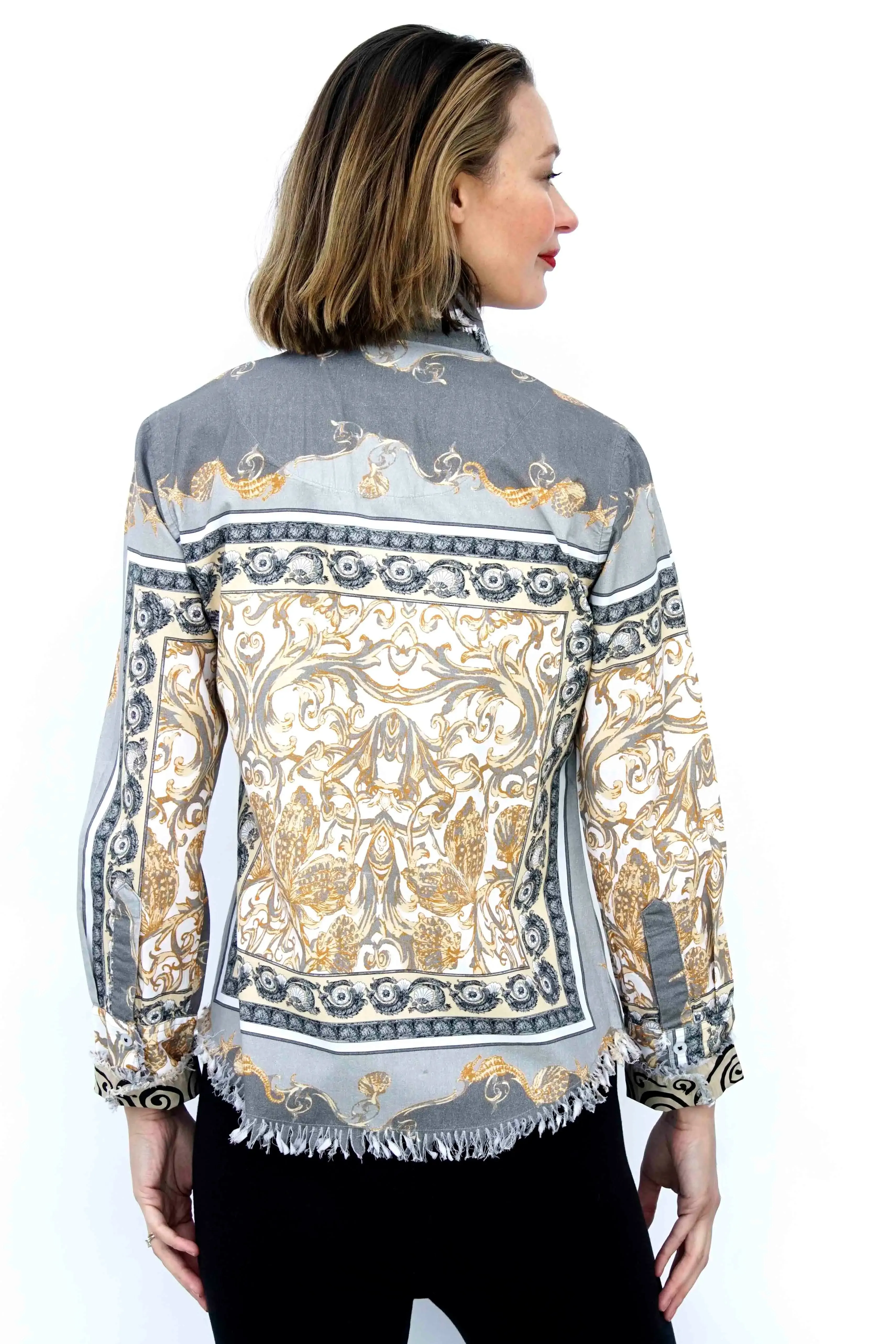 Cape Cod Tunic, Grey Filigree Print