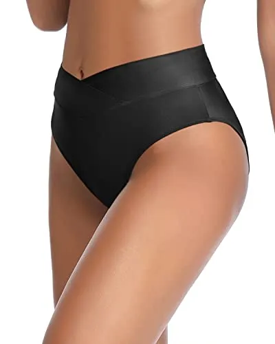 Cheeky Bathing Suit Bottom V Cut High Cut Tankini Brief-Black