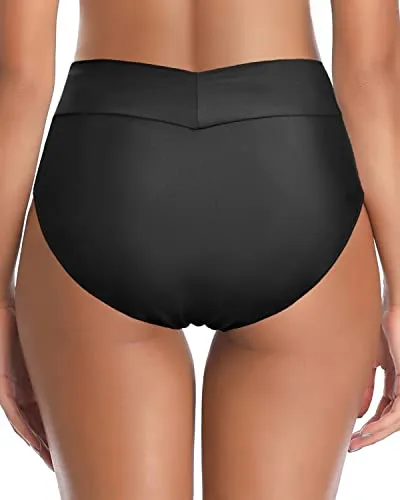 Cheeky Bathing Suit Bottom V Cut High Cut Tankini Brief-Black