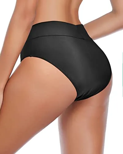 Cheeky Bathing Suit Bottom V Cut High Cut Tankini Brief-Black