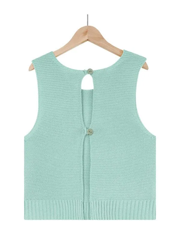 Chic Sleeveless Knit Vest with Elegant Button Details - Women's Essential Top for Spring-Summer