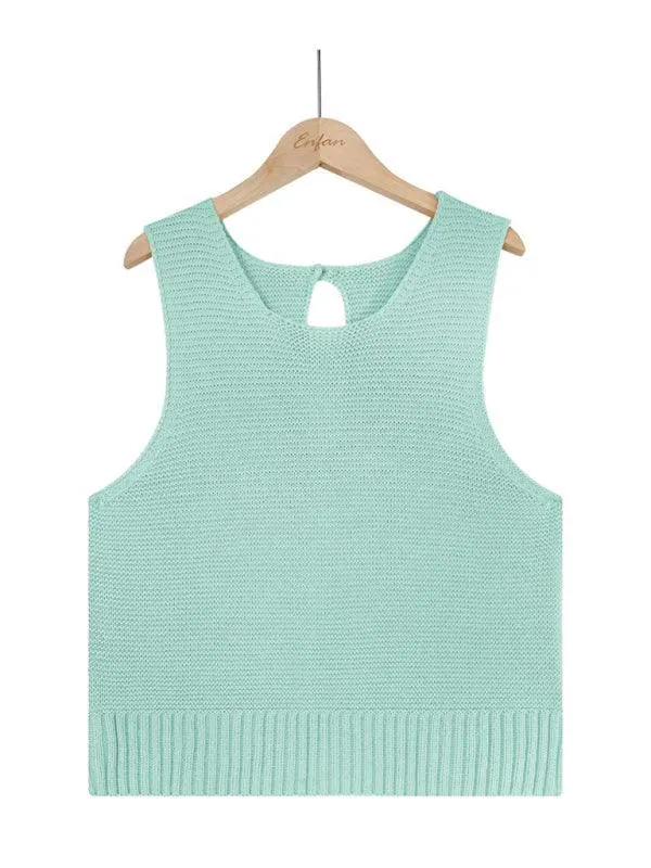 Chic Sleeveless Knit Vest with Elegant Button Details - Women's Essential Top for Spring-Summer