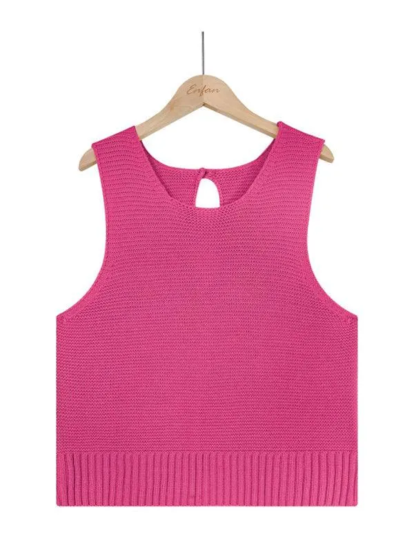 Chic Sleeveless Knit Vest with Elegant Button Details - Women's Essential Top for Spring-Summer