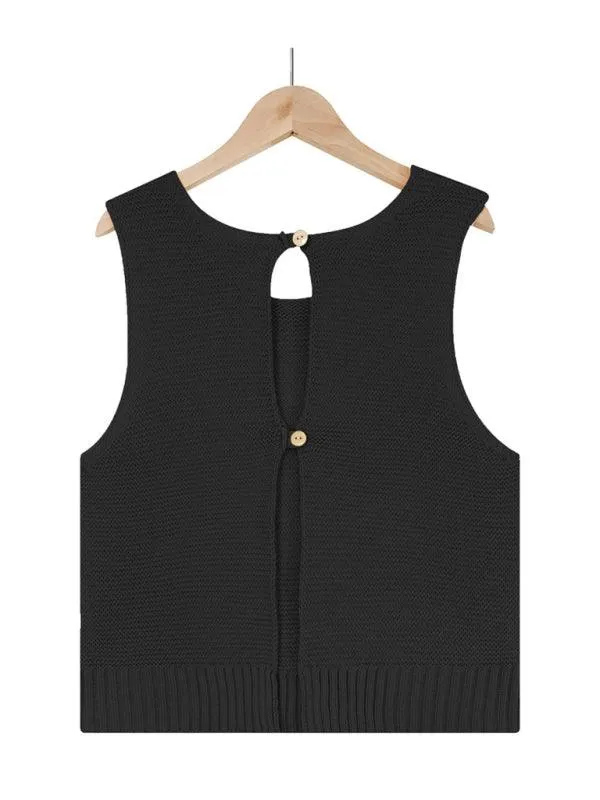 Chic Sleeveless Knit Vest with Elegant Button Details - Women's Essential Top for Spring-Summer