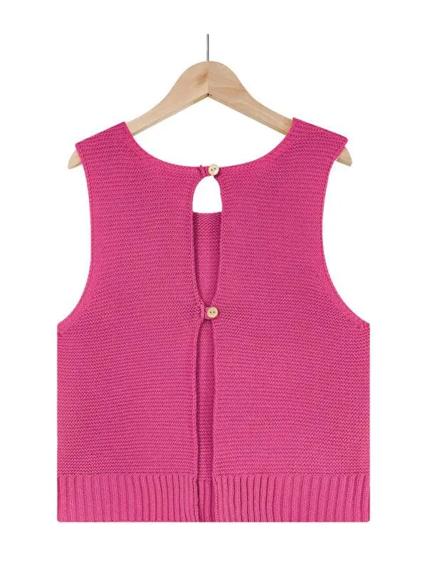 Chic Sleeveless Knit Vest with Elegant Button Details - Women's Essential Top for Spring-Summer