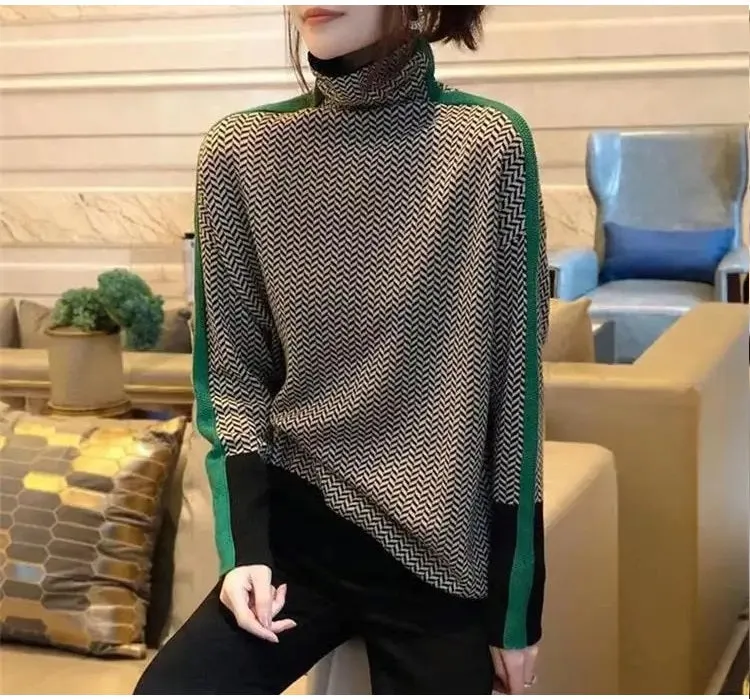 Chic Styling Mock Neck Colorblock Knit Top