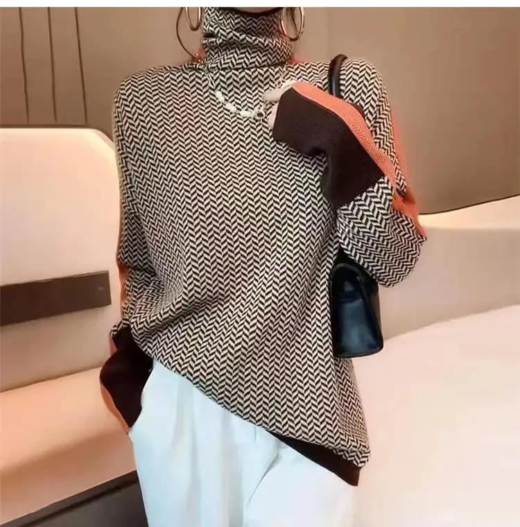 Chic Styling Mock Neck Colorblock Knit Top