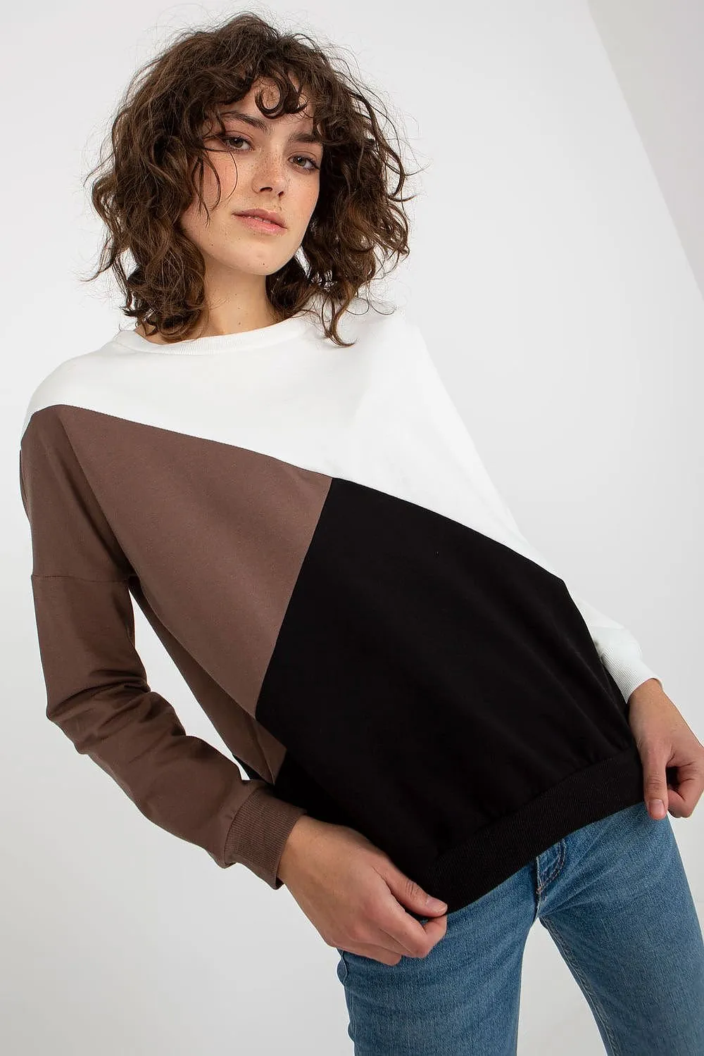 Chic Tri-Color Cotton Blend Pullover