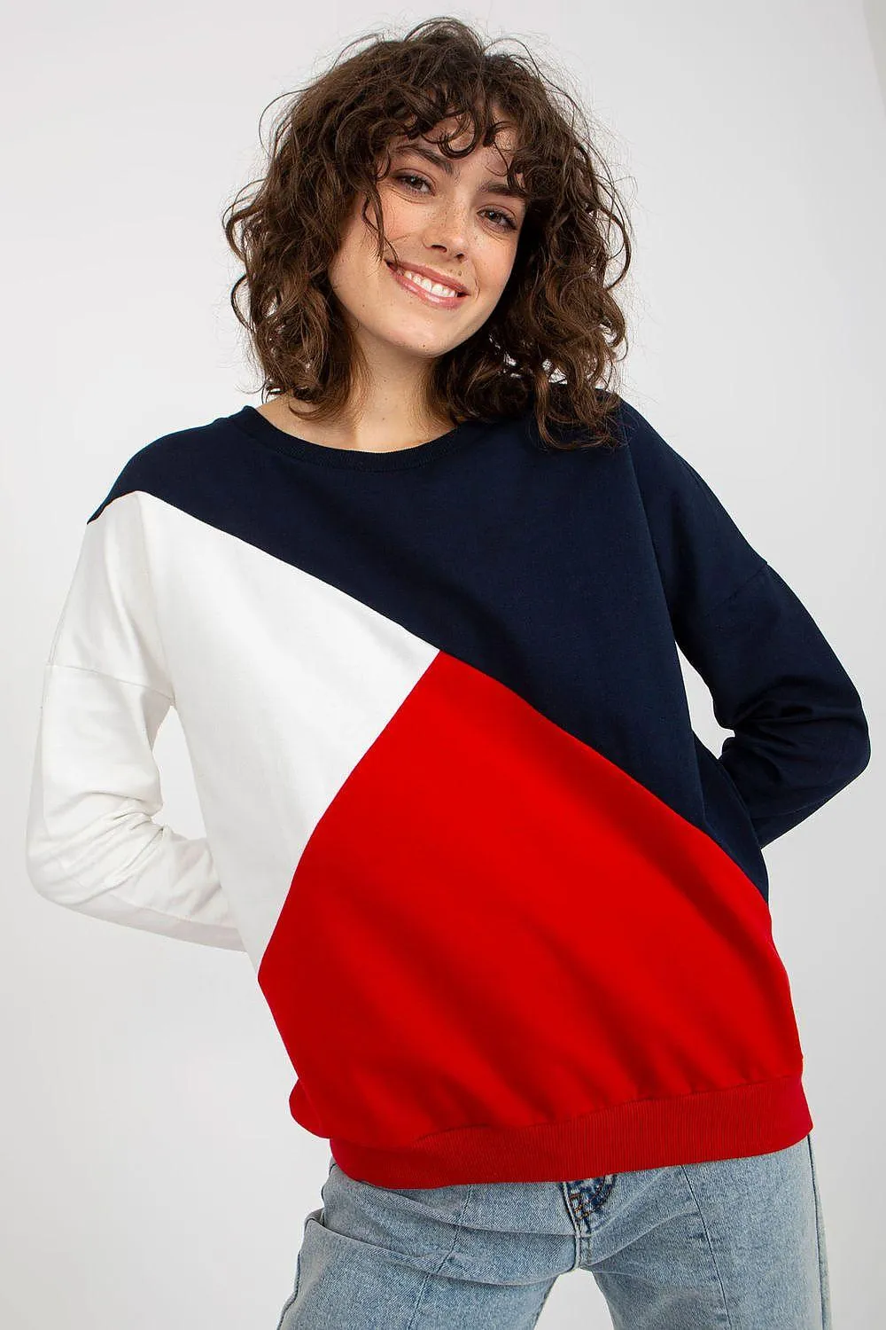 Chic Tri-Color Cotton Blend Pullover