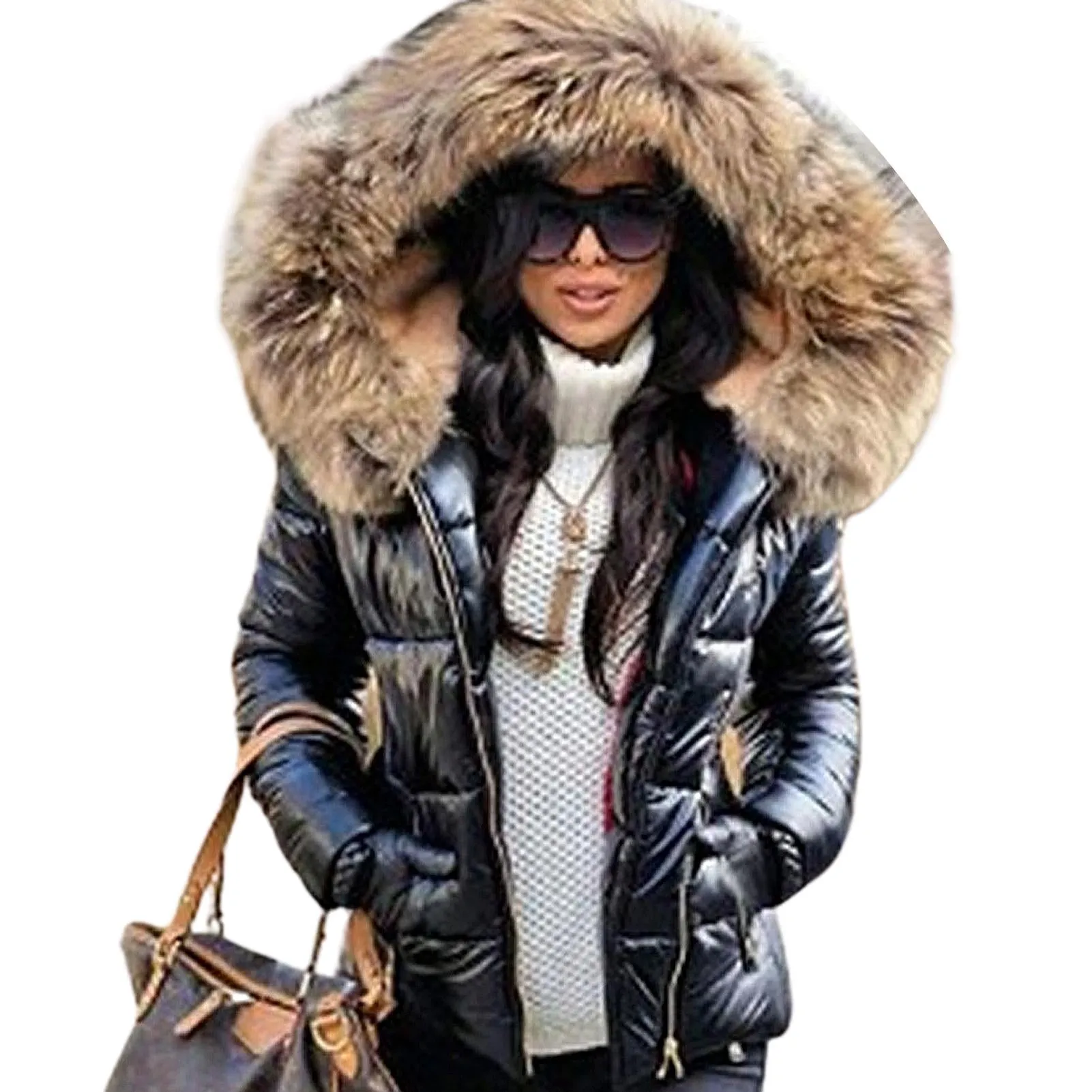 Chloe - Women's Autumn Winter Faux Fur Hood Zipper Warm Down Coat