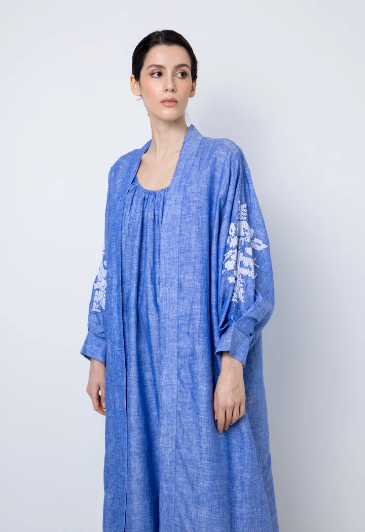 Choice Embroidered Print Kimono Outerwear Blue