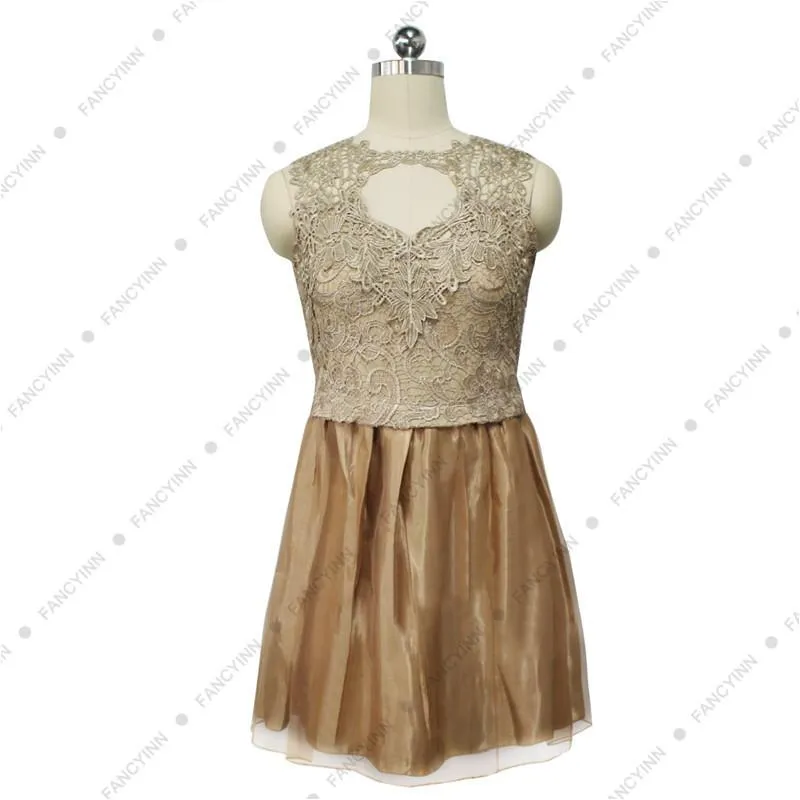 Clearance Sleeveless Scoop Golden Laces Patchwork Dress