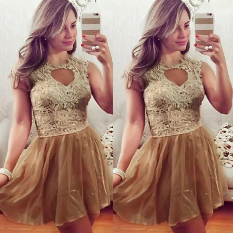 Clearance Sleeveless Scoop Golden Laces Patchwork Dress