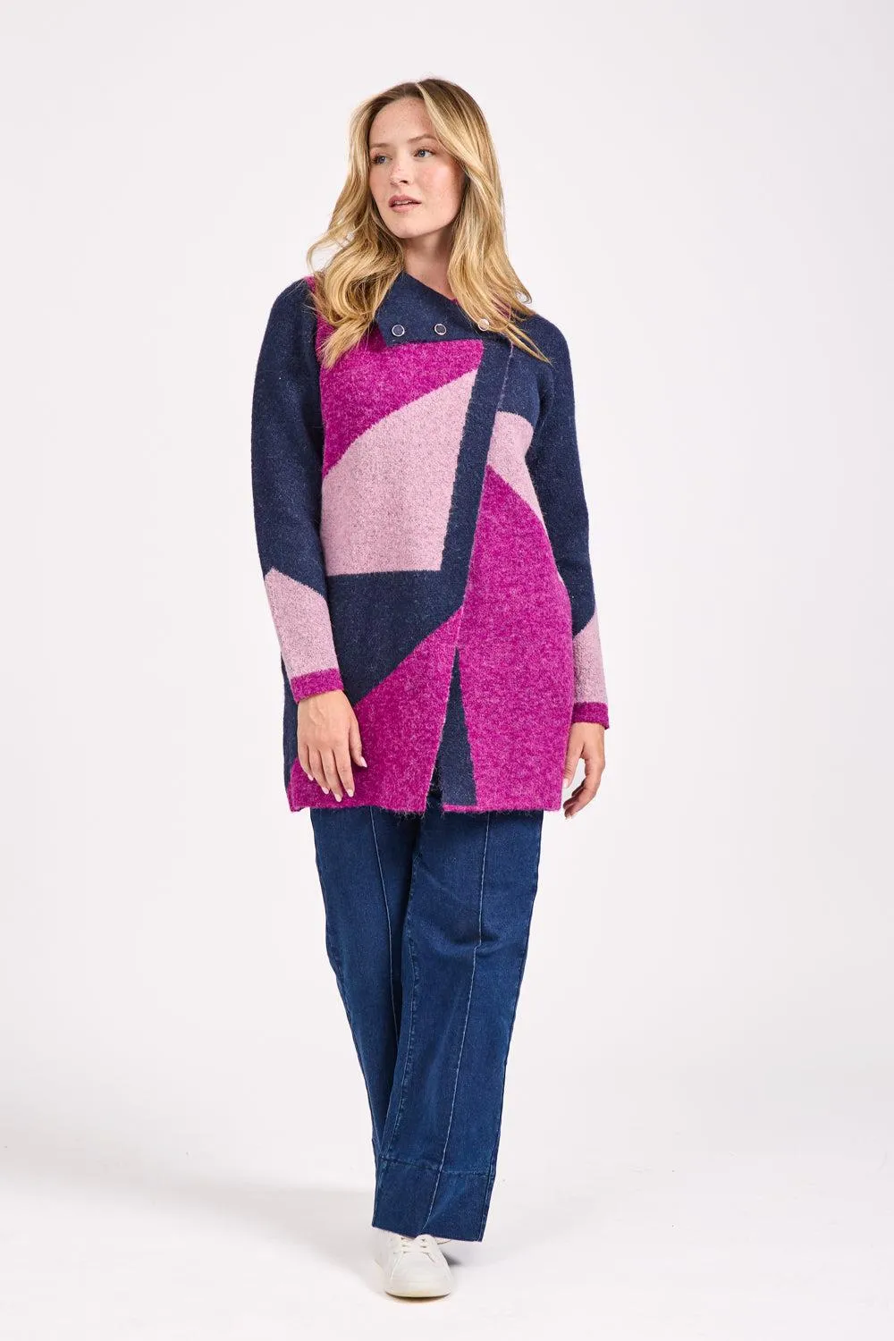 Colour Block Cardigan- Pink