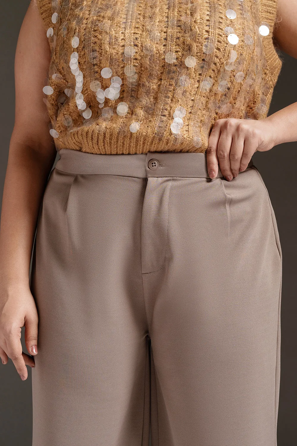 Dark Taupe Curve Textured Korean Pants