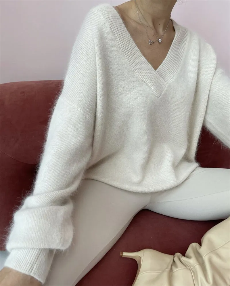 Doris Soft V-neck Loose Knitted Woman Sweater