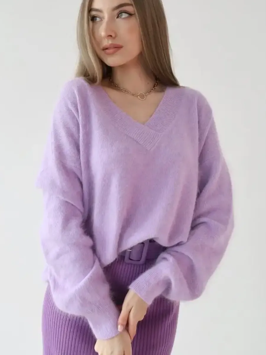 Doris Soft V-neck Loose Knitted Woman Sweater