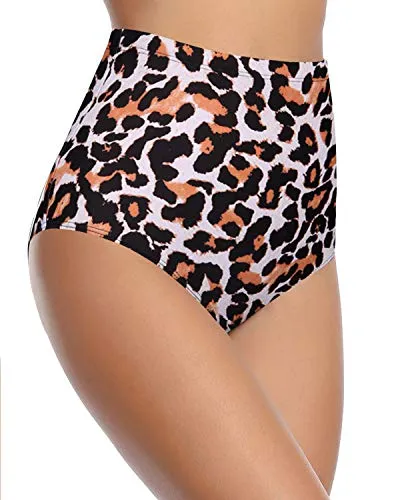 Flattering Bikini Shorts Retro High Waisted Bikini Bottoms-Leopard