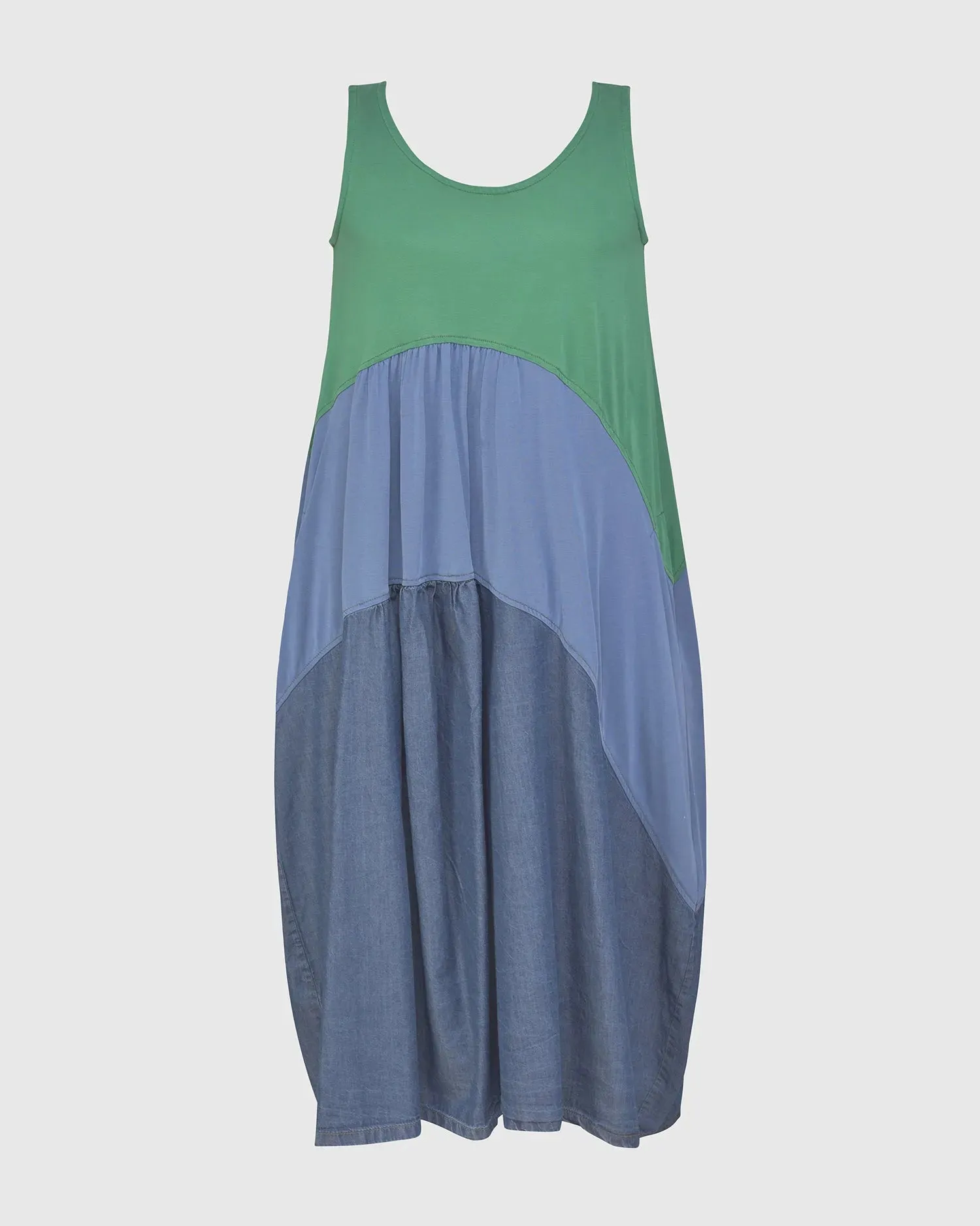 Fresh Colorblock Sleeveless Swing Dress, Ocean