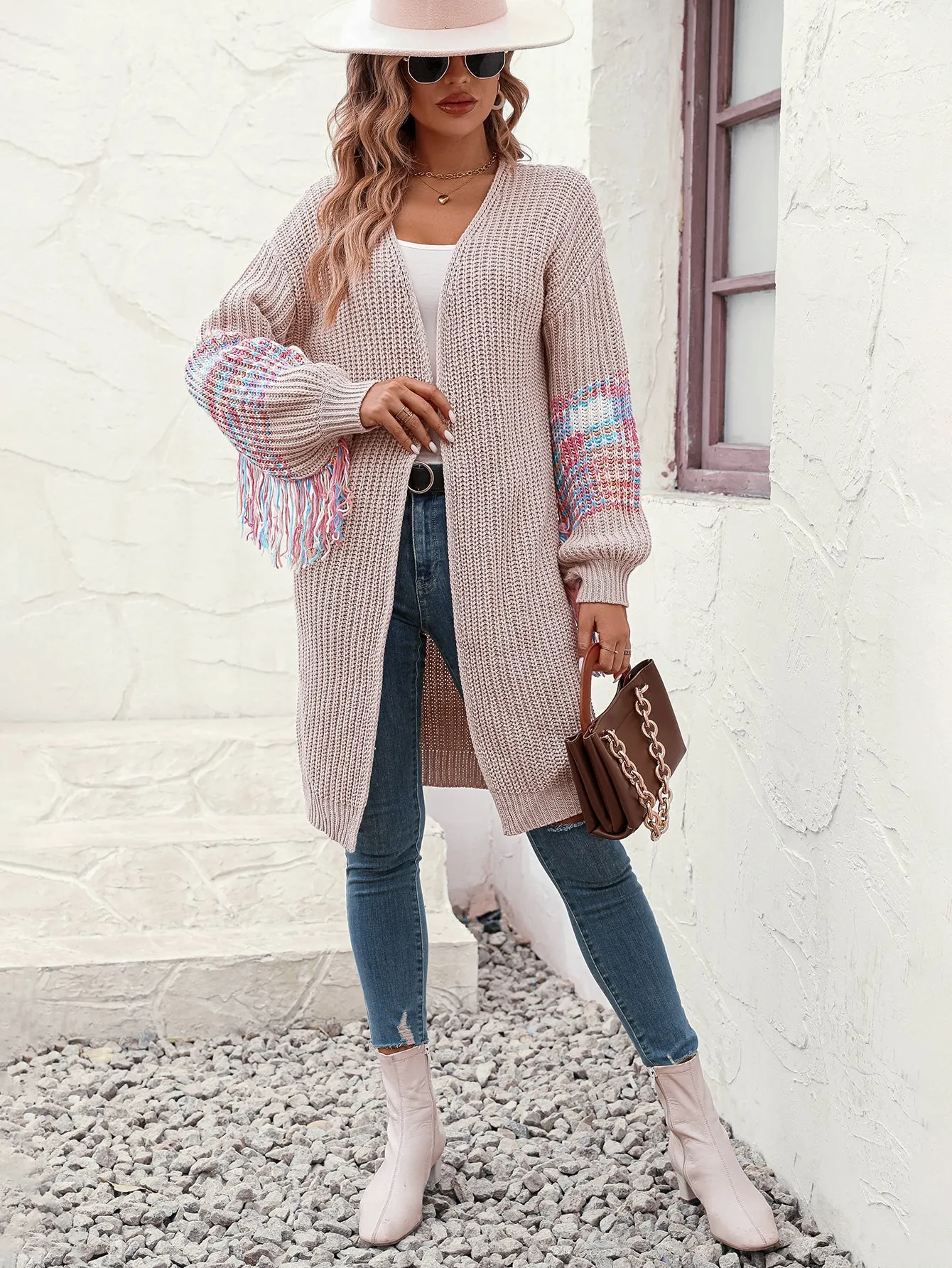 Fringed Long Sleeve Knitted Sweater