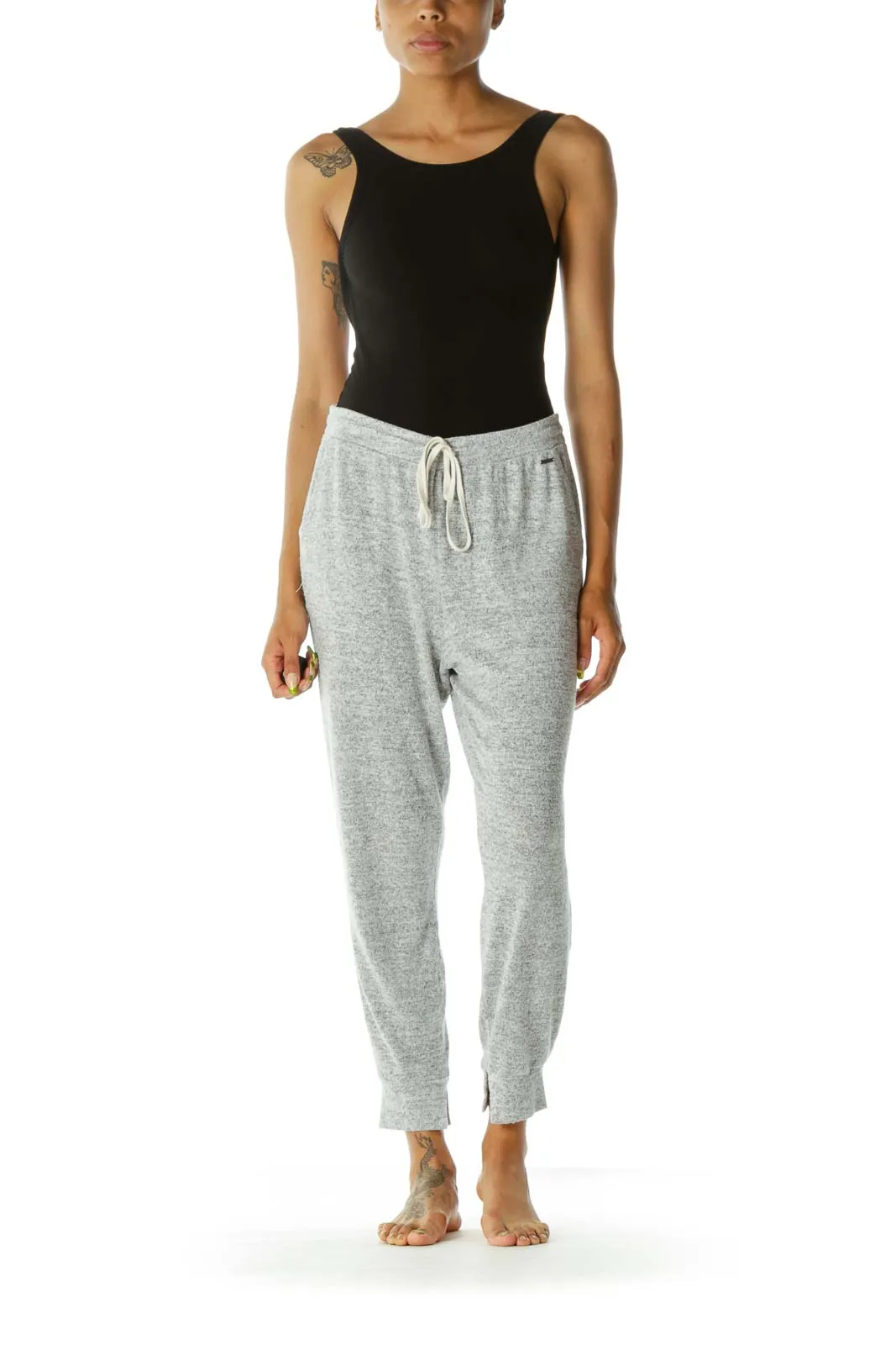 Gray Mottled Drawstring Stretch Comfy Pocketed Joggers