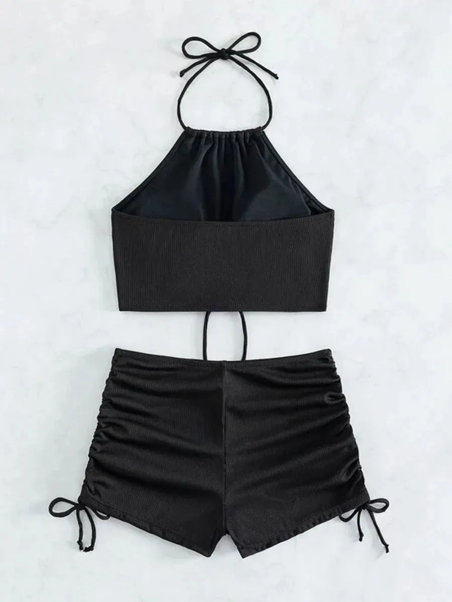 Halter Top & Swim Shorts Bikini Set