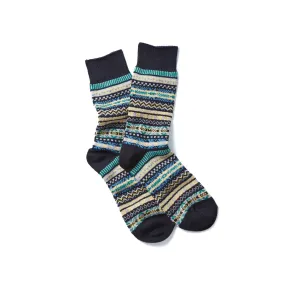 Jacquard Crew Socks Fairisle - Black