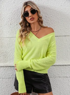 Long Sleeve V-neck Solid Color Pullover Sweater