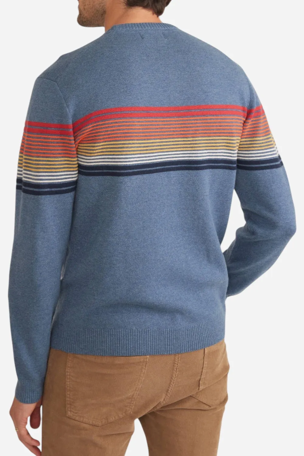 Marine Layer Archive Thompson Stripe Sweater in China Blue Rainbow Stripe