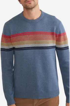 Marine Layer Archive Thompson Stripe Sweater in China Blue Rainbow Stripe