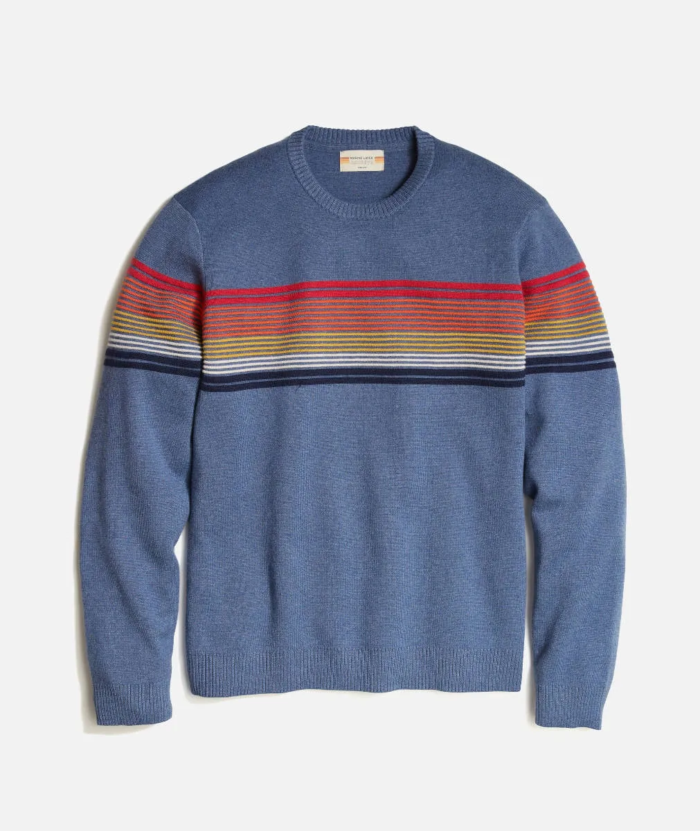 Marine Layer Archive Thompson Stripe Sweater in China Blue Rainbow Stripe