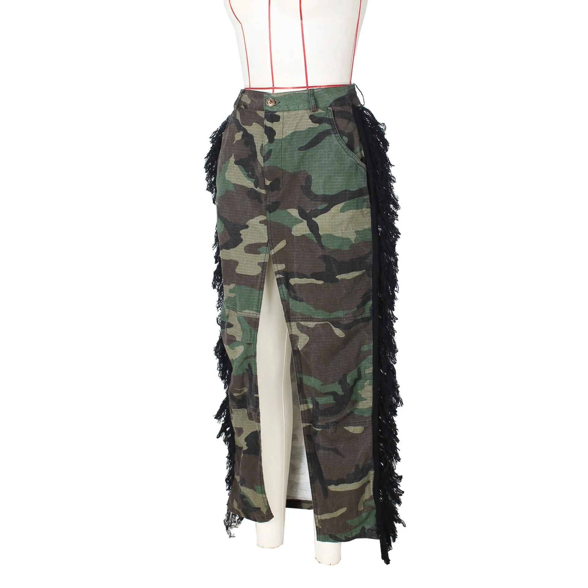 MB FASHION Camo Chic Fringe Maxi Skirt 0594LY