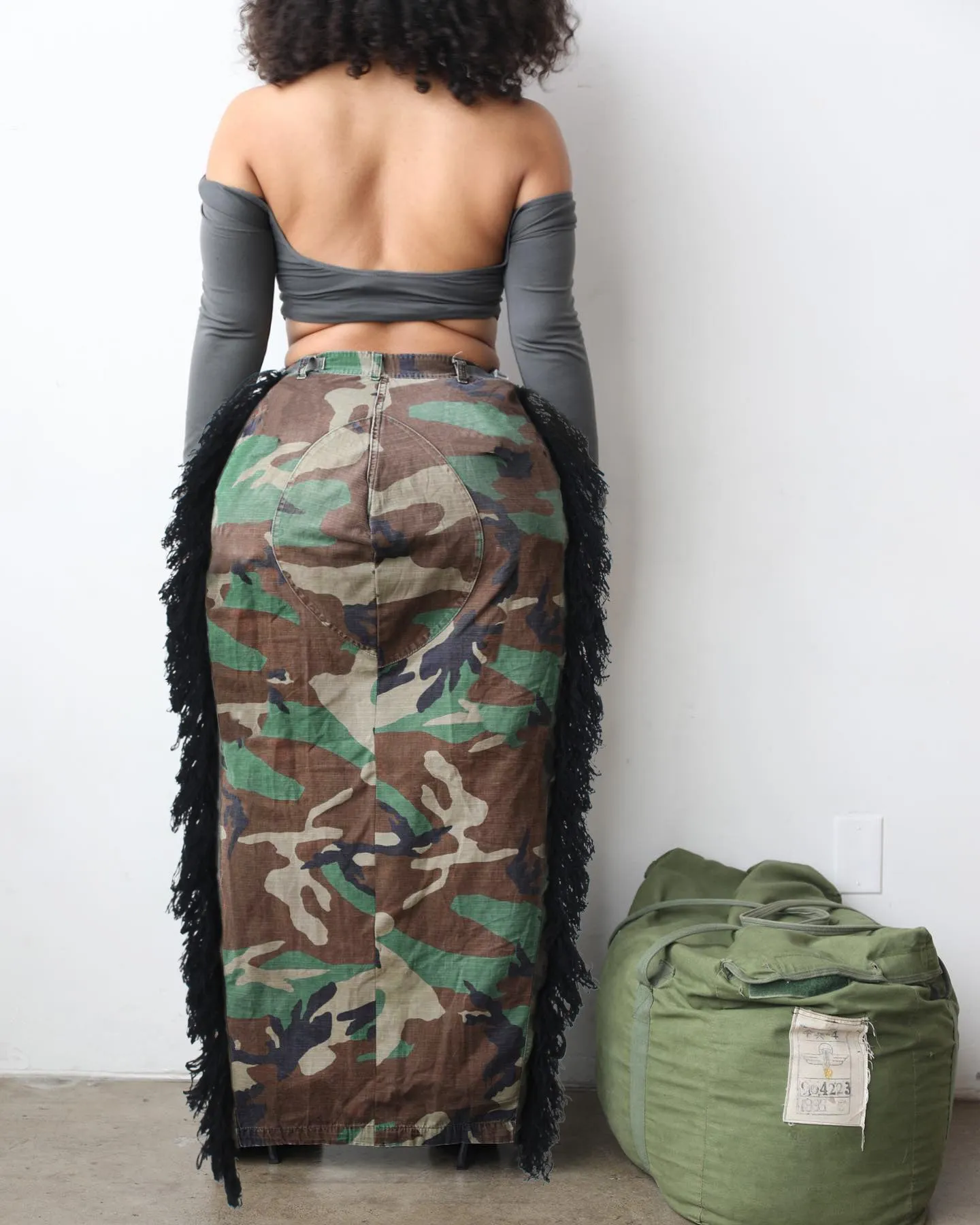 MB FASHION Camo Chic Fringe Maxi Skirt 0594LY