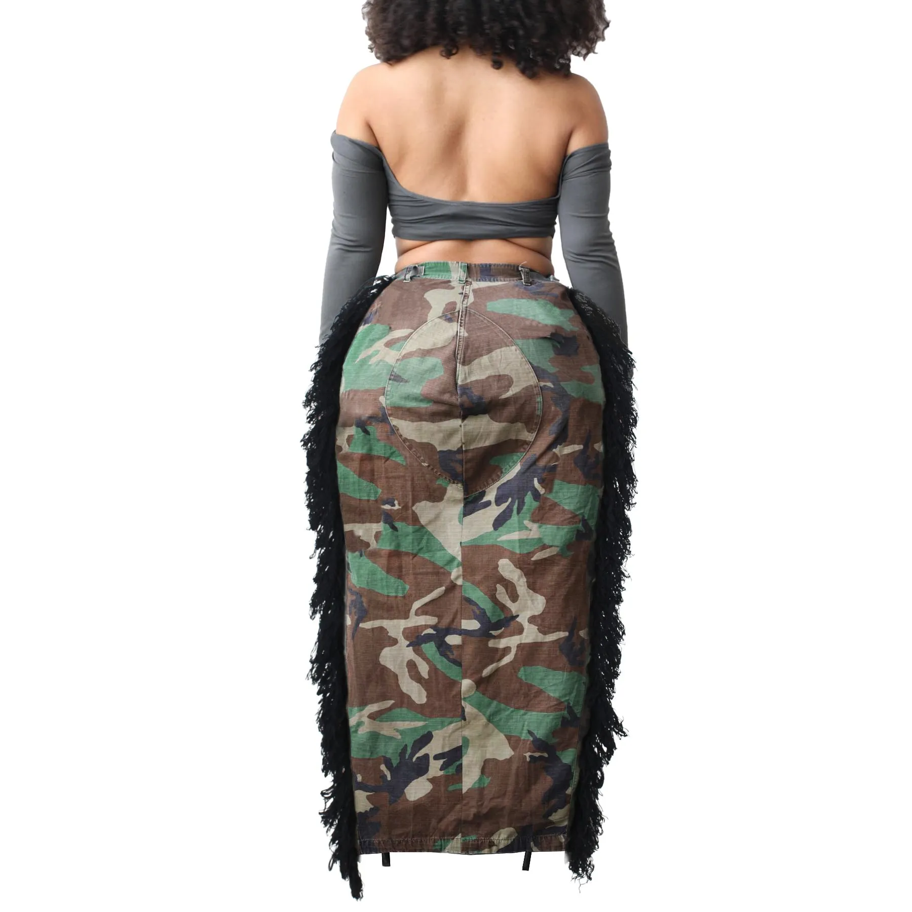 MB FASHION Camo Chic Fringe Maxi Skirt 0594LY