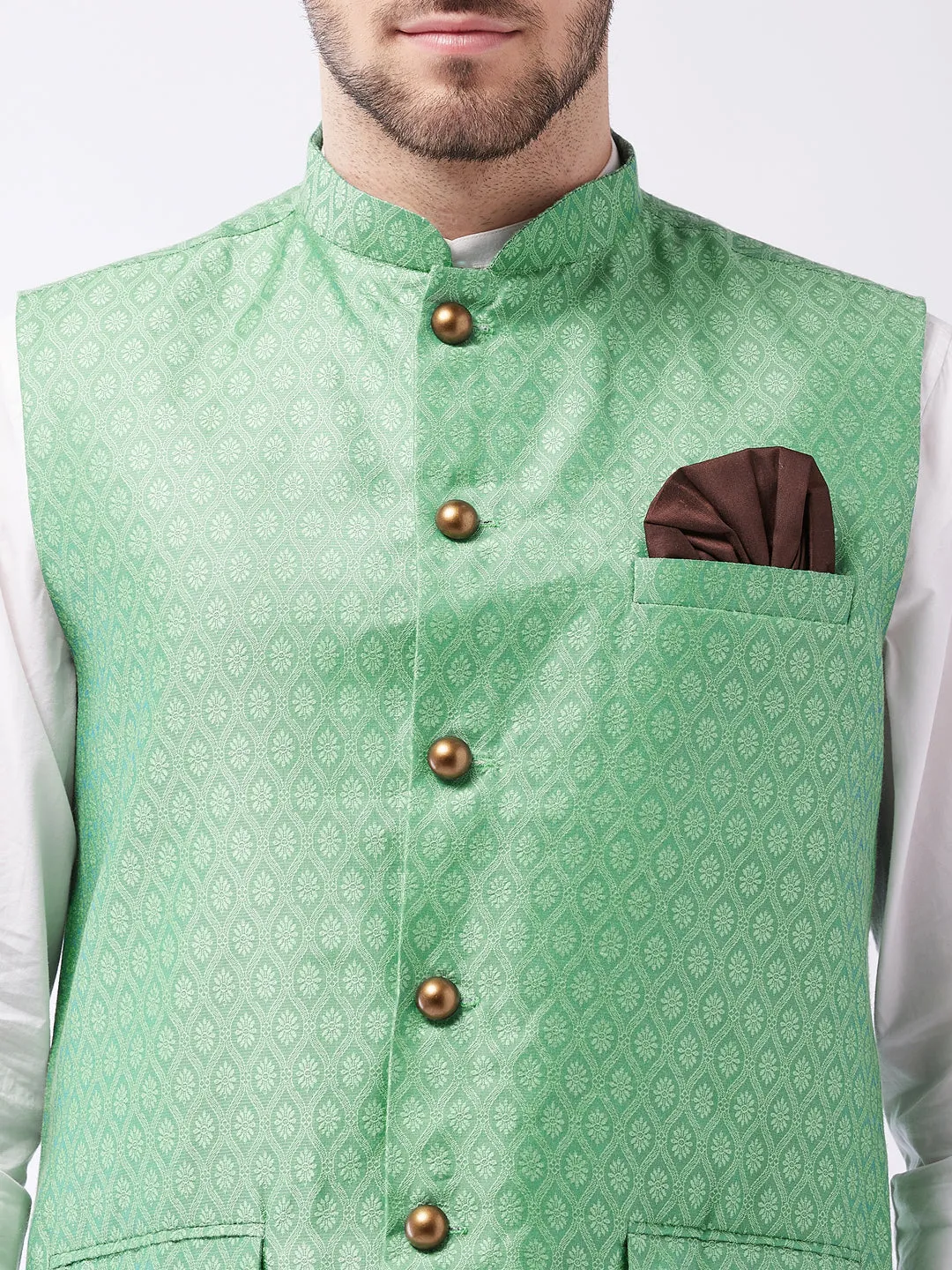 Men's Green Silk Blend Nehru Jackets - Vastramay