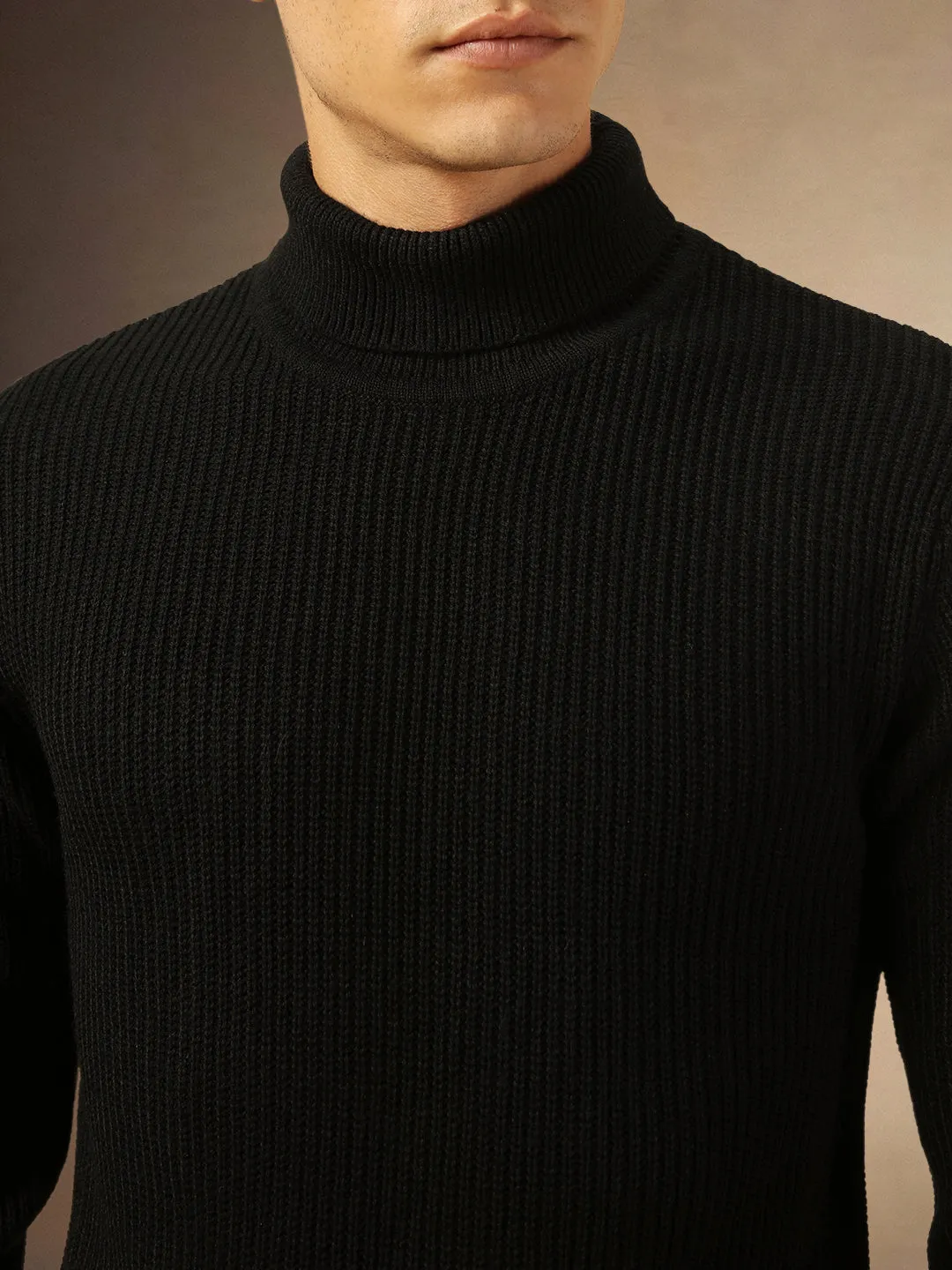 Mne's Black Turtle Neck Full Sleeves Sweater