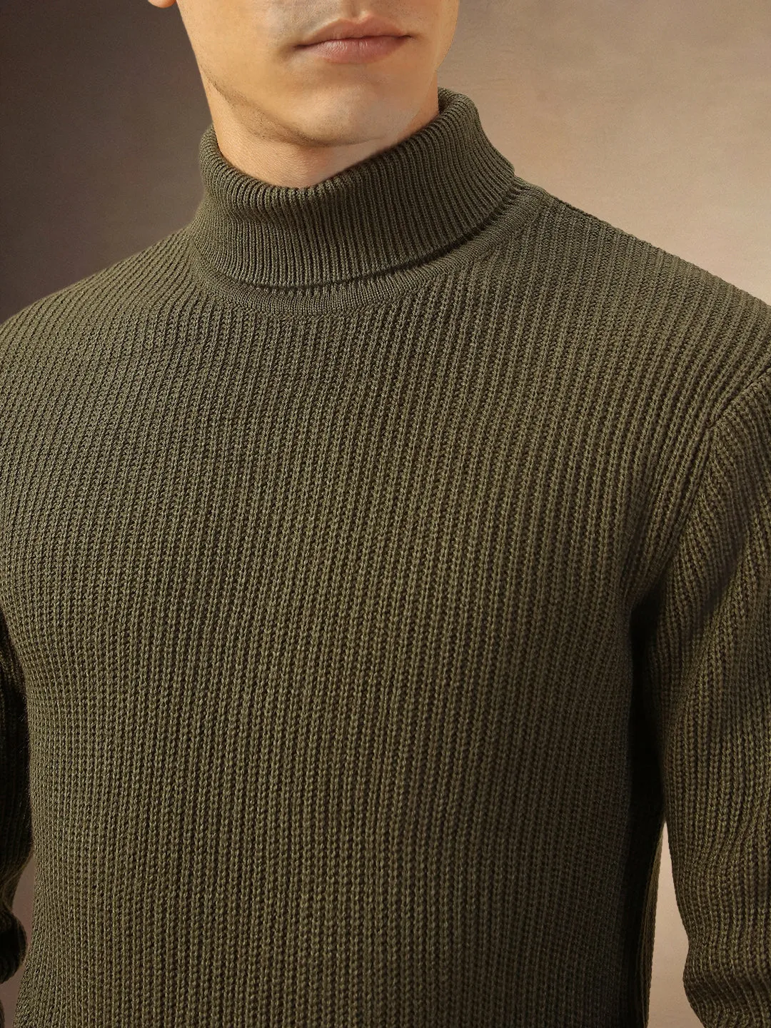 Mne's Olive Turtle Neck Full Sleeves Sweater