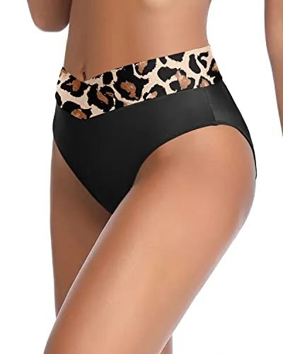 Moderate Coverage Cheeky Bikini Bottom High Cut Tankini Brief-Black Leopard